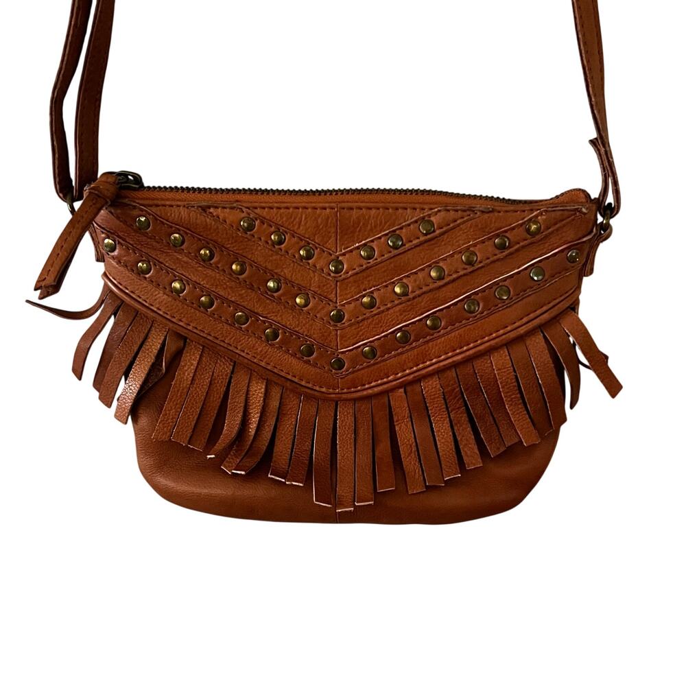 Fringe Studded Crossbody Bag - Brown